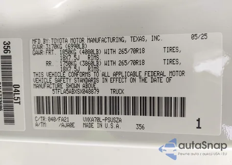 2025 Toyota Tundra Crewmax Sr/Crewmax Sr5 from USA, damaged, VIN 5TFLA5ABXSX048879